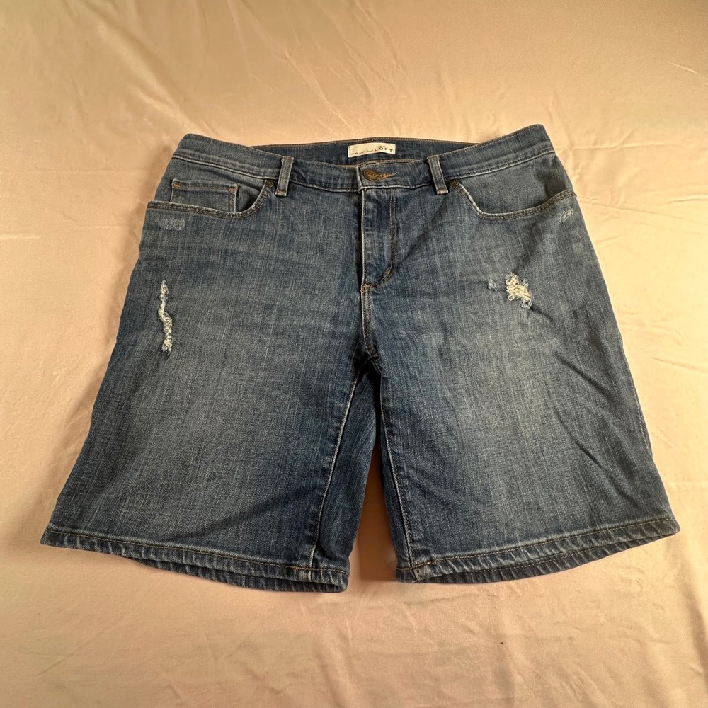 Loft Distressed Denim Bermuda Shorts Jorts Medium Wash Blue Women's Size 6 28